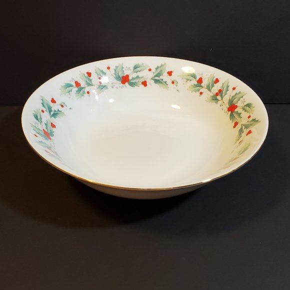 China Pearl Noel Serving Vegetable Bowl Black Backstamp Holly Berries - Picture 2 of 7